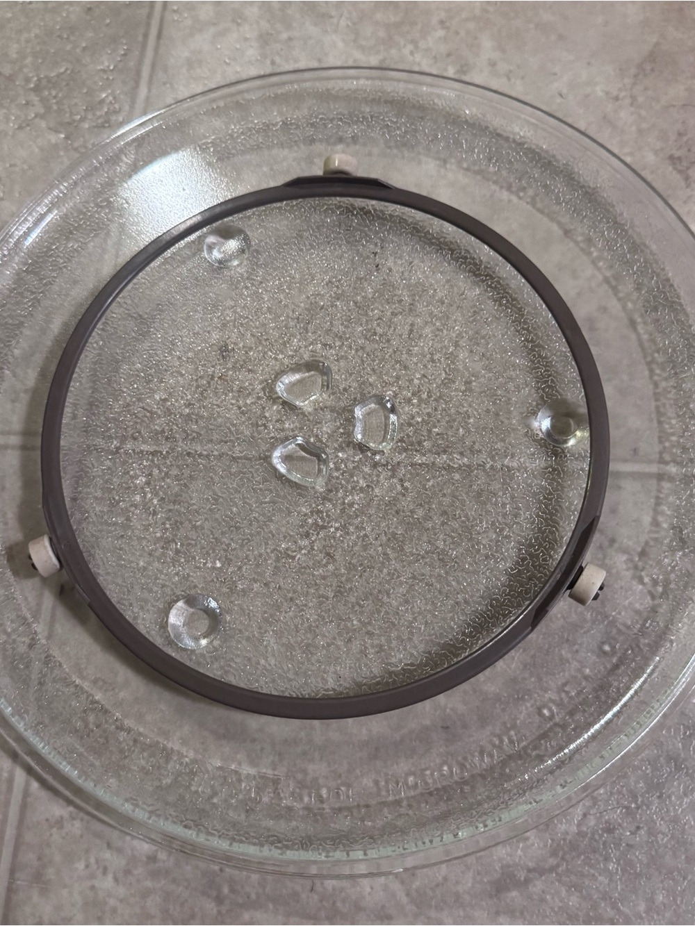 Glass Microwave Turntable Plate with brown rotating Ring